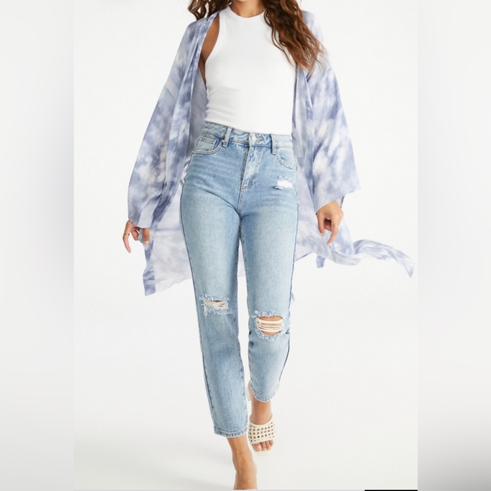 JustFab Blue Watercolor Kimono Top size XS/S - Picture 7 of 9